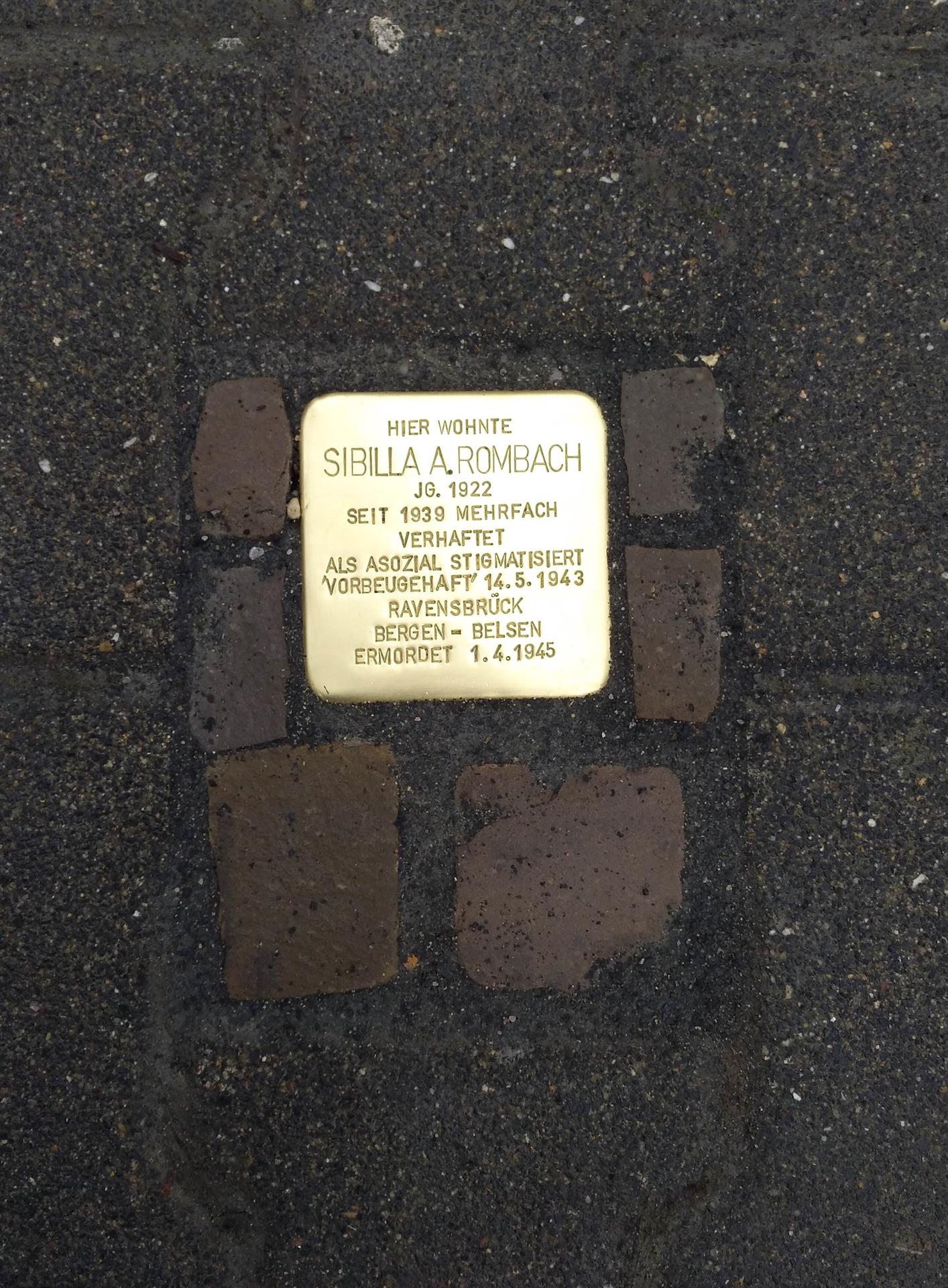 Der am 5. Februar 2019 verlegte Stolperstein für Sibilla Agnes 