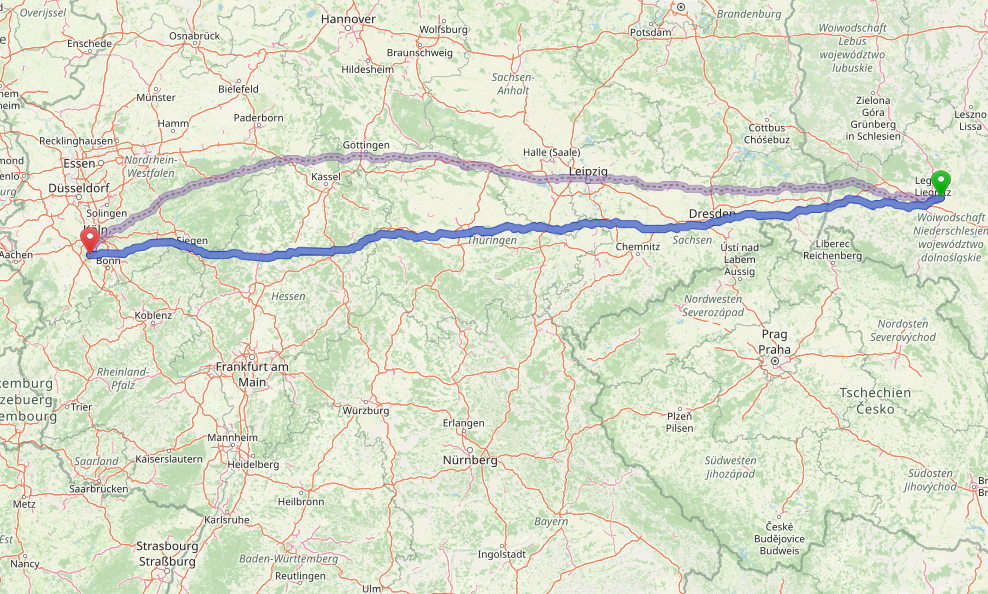 Karte zur geografischen Lage von Kunice und Brühl (c) Open Street Map
