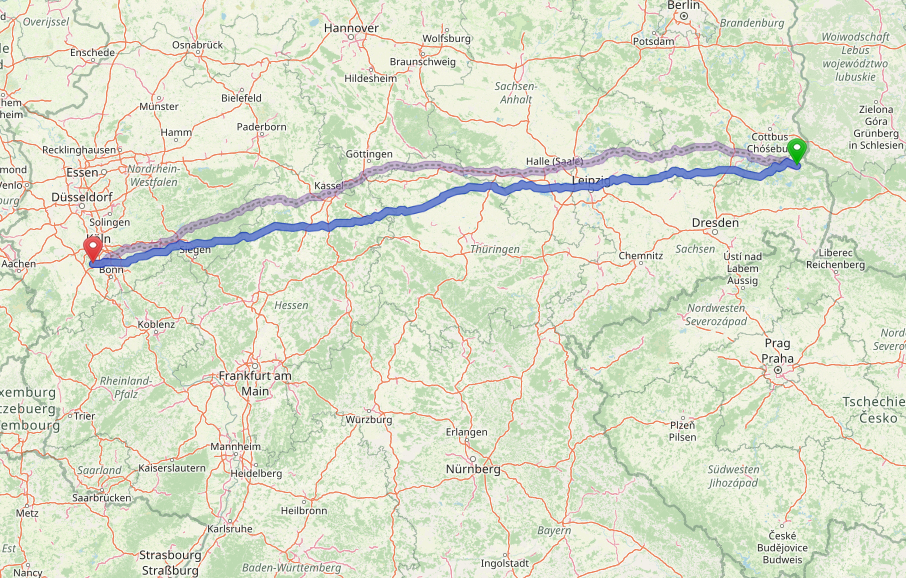 Karte zur geografischen Lage von Weißwasser und Brühl (c) Open Street Map